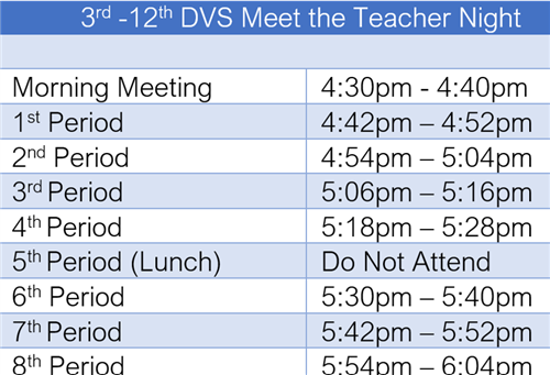 Meet the Teacher Night Schedule